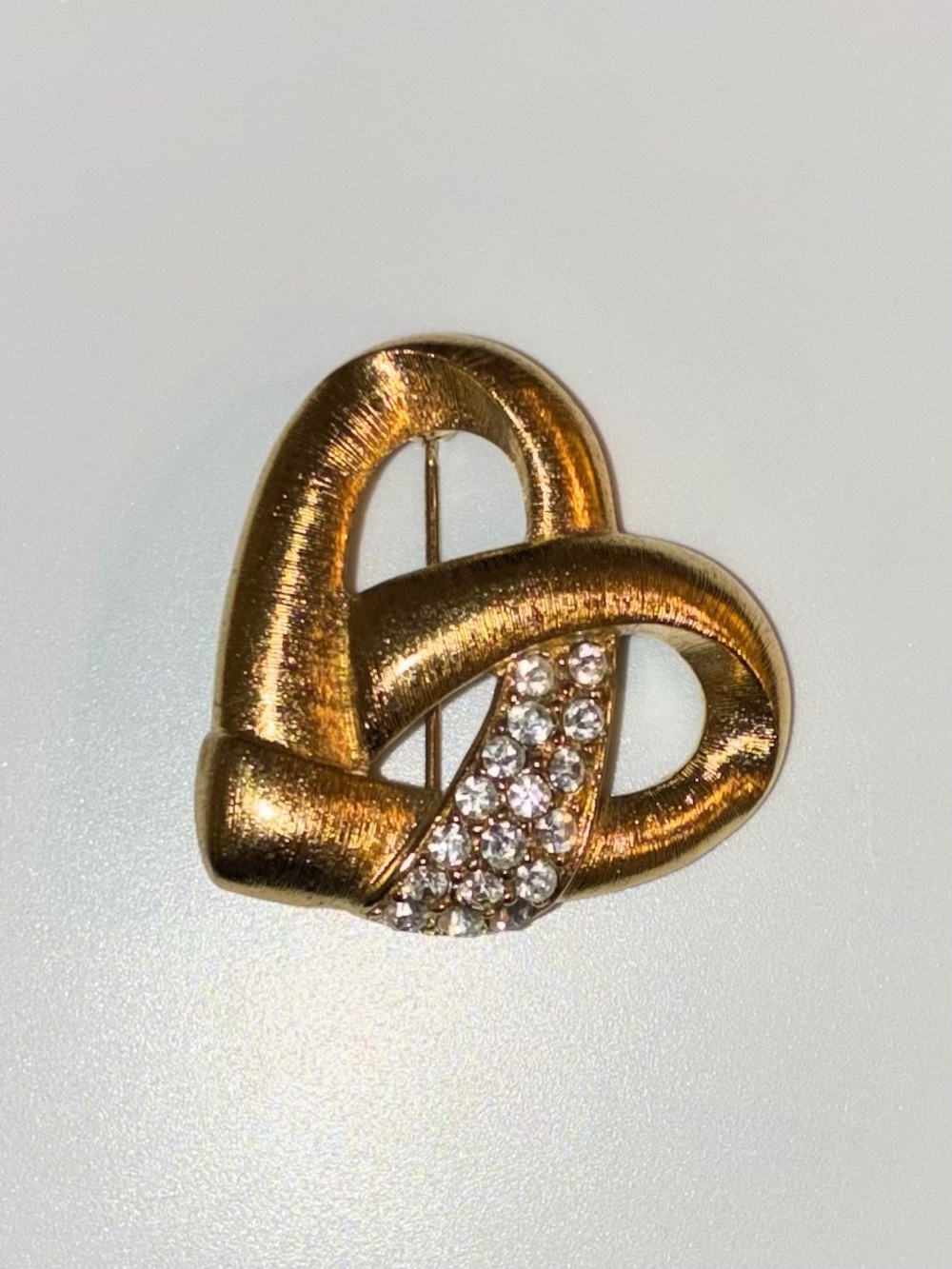 Gold Heart Knot Statement Brooch with Crystal Accent